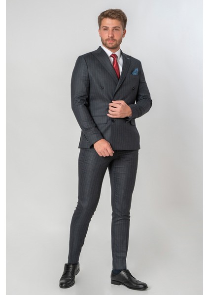 Flekkefjord Slim Fit Likralı T115 Kruvaze 6 Drop Takım Desenli
