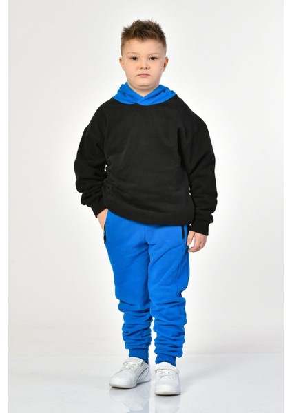 Cepli Kapüşonlu Erkek Çocuk Sweatshirt - Siyah Siyah - 8-10 Yaş