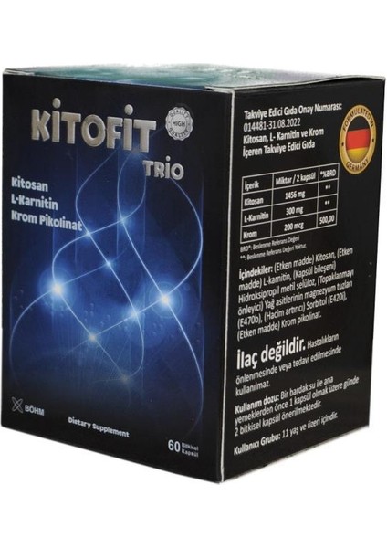 Dietary Supplement Kitofit Trio (Kitosan, L-Karnitin, Krom Pikolinat) 60 Kapsül