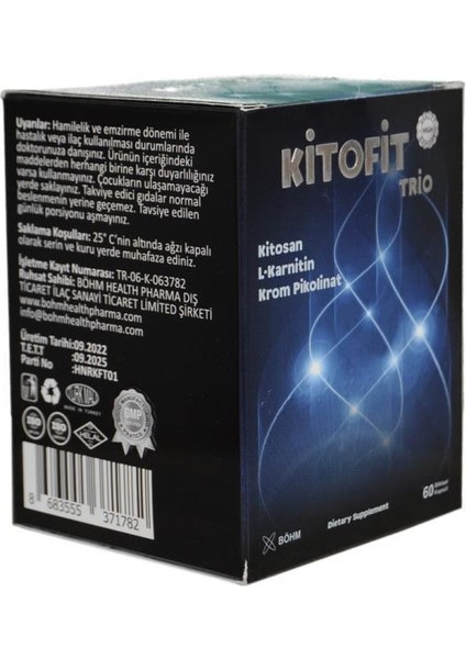 Dietary Supplement Kitofit Trio (Kitosan, L-Karnitin, Krom Pikolinat) 60 Kapsül