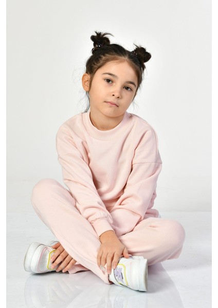 Bisiklet Yaka Crop Kız Çocuk Sweatshirt - Pembe Pembe - 8-10 Yaş
