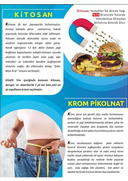 Dietary Supplement Kitofit Trio (Kitosan, L-Karnitin, Krom Pikolinat) 60 Kapsül