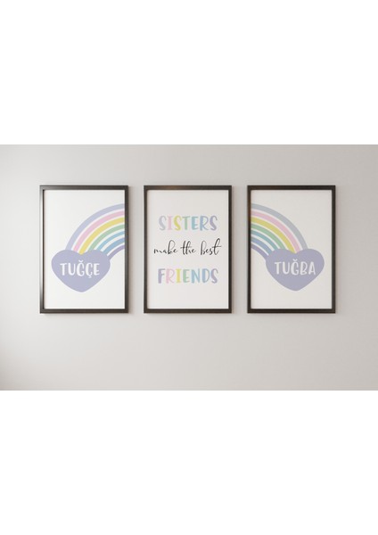 3'lü Tablo Tasarımı, Dekor, Çocuk Odası, Bebek Odası, Isim, Gökkuşağı, Dekoratif, Çerçeveli