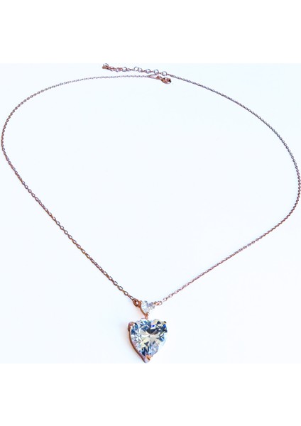 Beyaz Taşlı Çift Kalpli Gümüş Kolye fiyatları