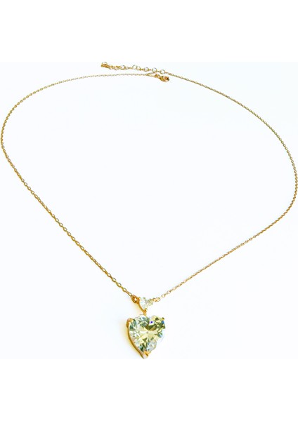 Beyaz Taşlı Çift Kalpli Gümüş Kolye