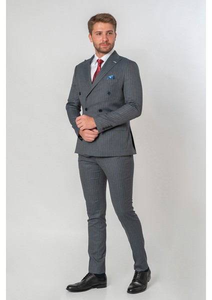 Gjøvik Slim Fit Likralı T117 Kruvaze 6 Drop Takım Elbise Desenli