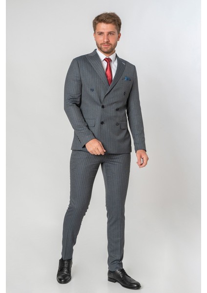 Gjøvik Slim Fit Likralı T117 Kruvaze 6 Drop Takım Elbise Desenli
