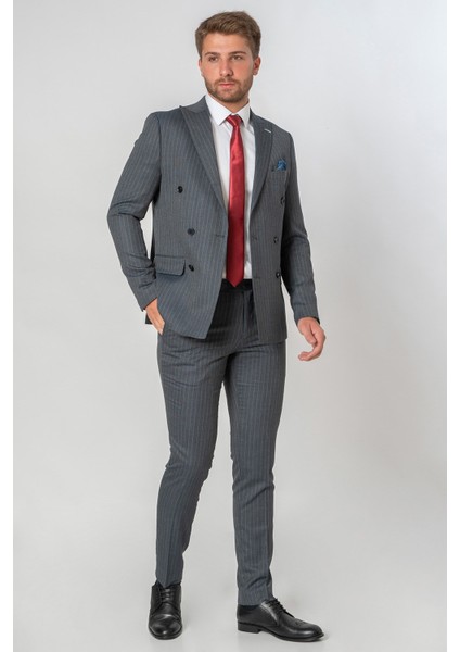Gjøvik Slim Fit Likralı T117 Kruvaze 6 Drop Takım Elbise Desenli