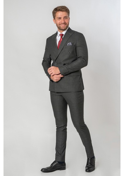 Egersund Slim Fit Likralı T113 Kruvaze 6 Drop Takım Elbise Desenli fiyatları