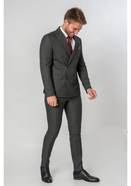 Egersund Slim Fit Likralı T113 Kruvaze 6 Drop Takım Elbise Desenli modelleri