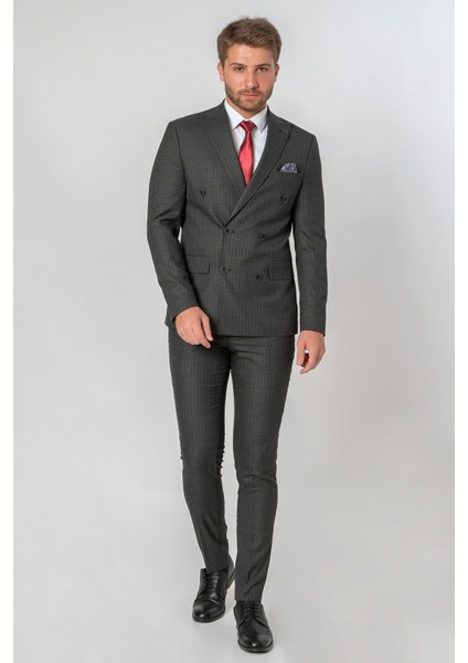 Egersund Slim Fit Likralı T113 Kruvaze 6 Drop Takım Elbise Desenli indirimleri