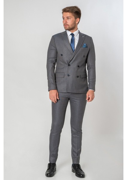 Farsund Slim Fit Likralı T114 6 Drop Kruvaze Takım Elbise Desenli