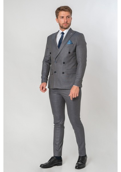 Farsund Slim Fit Likralı T114 6 Drop Kruvaze Takım Elbise Desenli