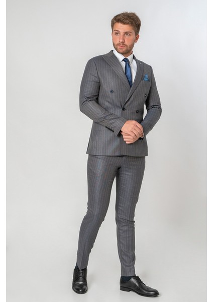 Farsund Slim Fit Likralı T114 6 Drop Kruvaze Takım Elbise Desenli