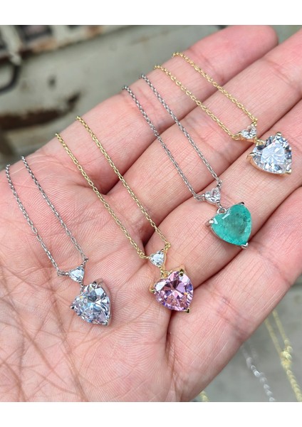 Beyaz Taşlı Çift Kalpli Gümüş Kolye fırsatları