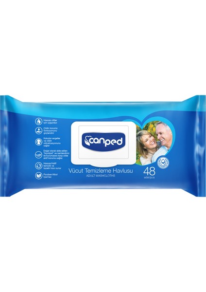 Hasta Vücut Perine Temizleme Islak Mendil Havlu 48 Yaprak Xl (2 Li Set) Plastik Kapaklı