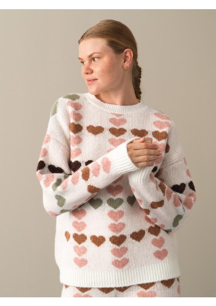 Bisiklet Yaka Oversize Desenli Kazak