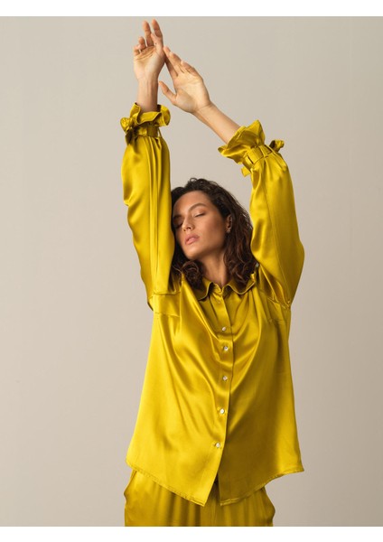 Kadın Sarı Oversize Saten Gömlek fiyatları