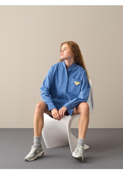 Kadın Mavi Hakim Yaka Oversize Gömlek fiyatları