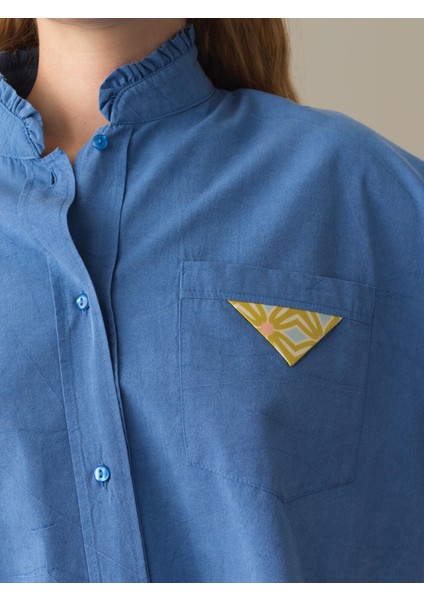 Kadın Mavi Hakim Yaka Oversize Gömlek fırsatları