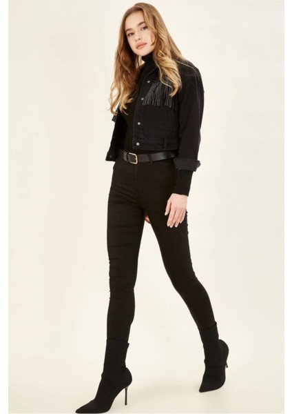 Renk Vermeyen Siyah Süper Skinny Jeans Kot Pantolon (Solmayan Kumaş) fırsatları