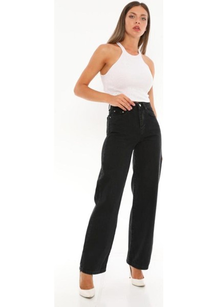 90's Likralı Süper Yüksek Bel Salaş Jeans Palazzo Pantolon