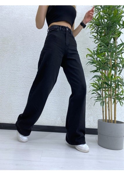 Kadın Süper Yüksek Bel Geniş Paça Wide Leg Jeans Pantolon