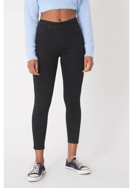 Renk Vermez Solmaz Kumaşlı Skinny Jeans Çok Dar Kot Pantolon (Simsiyah) fırsatları