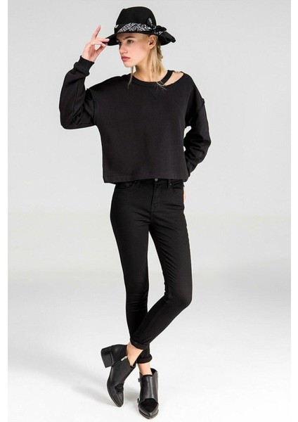 Siyah Extra Skinny Jeans Kot Pantolon (Dar Paça)