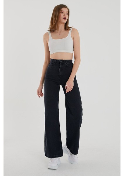 Kadın Süper Yüksek Bel Geniş Paça Wide Leg Jeans Pantolon