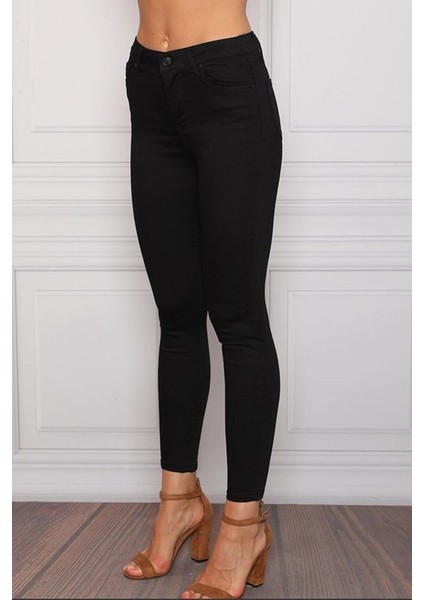 Renk Vermeyen Siyah Süper Skinny Jeans Kot Pantolon (Kapkara)