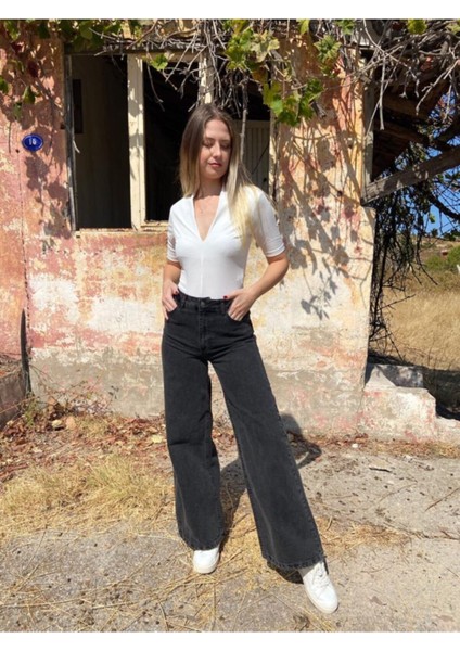Cep Detaylı Yüksek Bel 90's Wide Leg Jeans