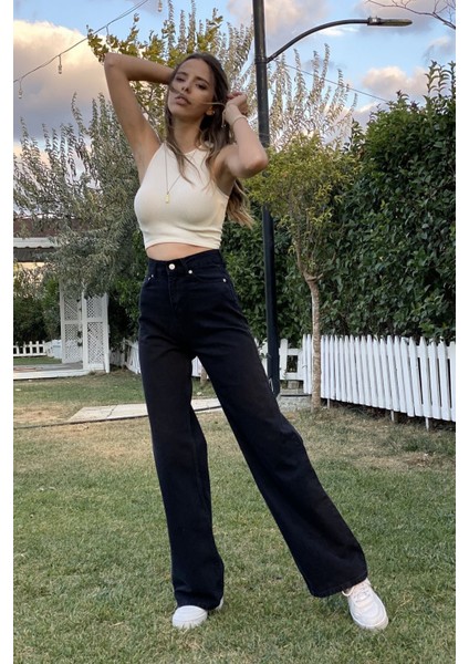 Cep Detaylı Yüksek Bel 90's Wide Leg Jeans