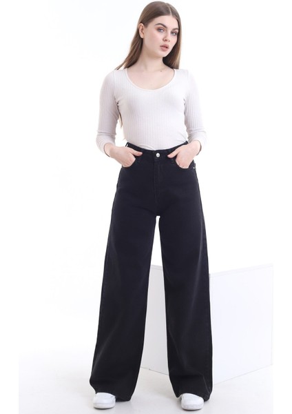 Kadın Süper Yüksek Bel Geniş Paça Wide Leg Jeans Pantolon