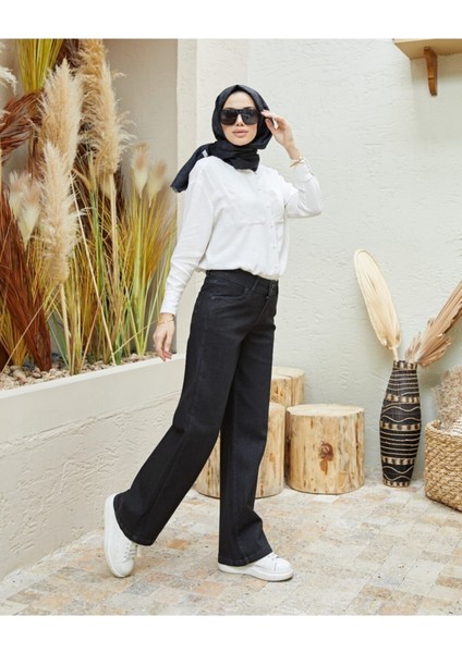 Kadın Süper Yüksek Bel Geniş Paça Wide Leg Jeans Pantolon