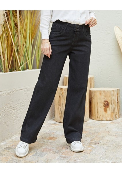 Kadın Süper Yüksek Bel Geniş Paça Wide Leg Jeans Pantolon