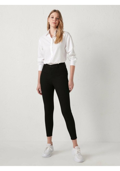 Solmayan Likralı Skinny Jeans Toparlayıcı Simsiyah Kot Pantolon