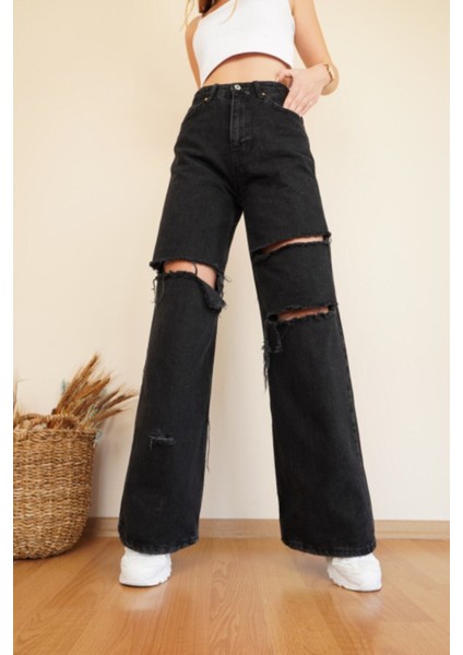 Cep Detaylı Yüksek Bel 90's Wide Leg Jeans