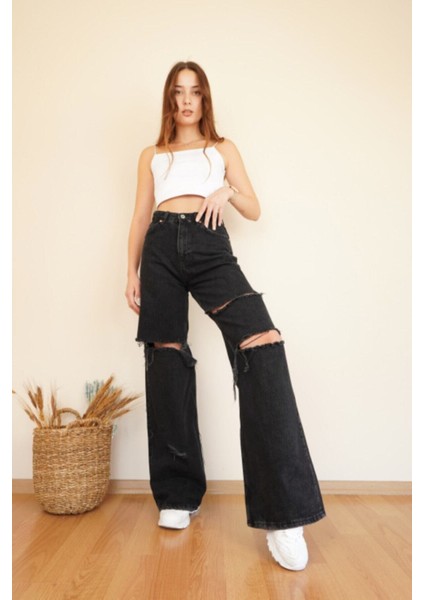 Cep Detaylı Yüksek Bel 90's Wide Leg Jeans