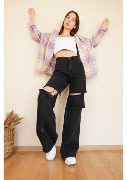 Cep Detaylı Yüksek Bel 90's Wide Leg Jeans