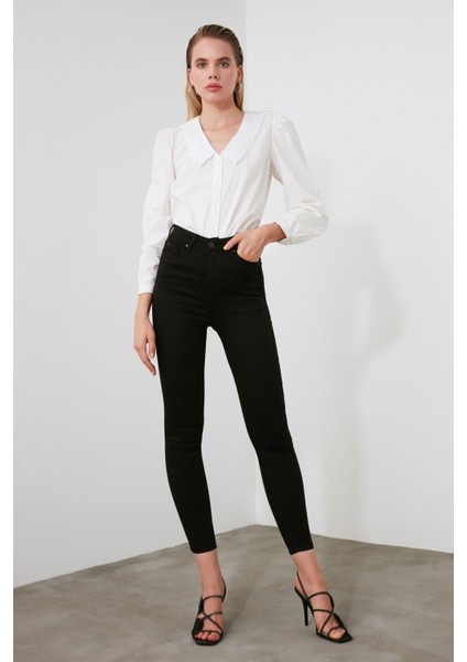 Solmayan Likralı Skinny Jeans Toparlayıcı Kömür Karası Kot Pantolon modelleri