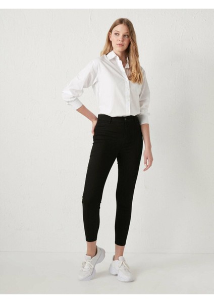 Solmayan Siyah Kot Pantolon Ince Gösteren Likralı Skinny Jeans (Toparlayıcı)