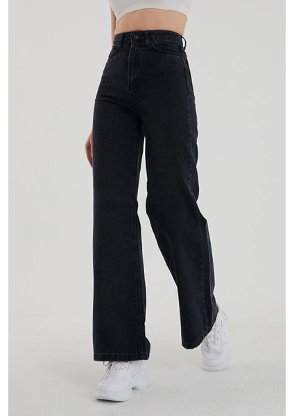 Solmayan Füme L.i.k.r.a.l.ı. Süper Yüksek Bel S.a.l.a.ş. Geniş Paça Jean (Süper Yüksek)