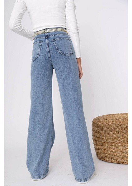 Mavi Polina Kar Yıkama Likralı Süper Yüksek Bel Bol Paça , Salaş Kot Pantolon fiyatları