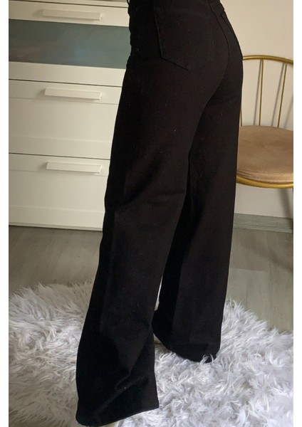 Khaleesi Kadın Solmayan Siyah Yüksek Bel Bol Paça Denim Kot Pantolon fiyatları