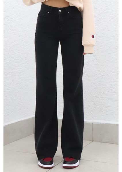 Kadın Süper Yüksek Bel Geniş Paça Wide Leg Jeans Pantolon