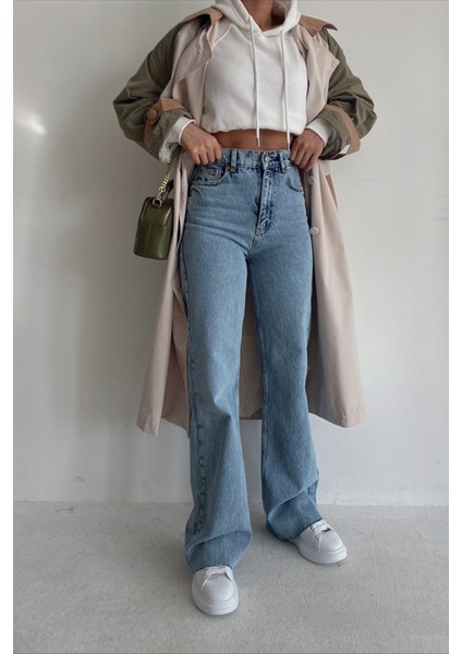 Nevada Likralı Kadın Mavi Süper Yüksek Bel Bol Paça Denim Kot Palazzo Pantolon fiyatları