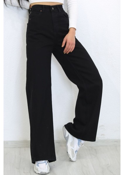 Kadın Süper Yüksek Bel Geniş Paça Wide Leg Jeans Pantolon