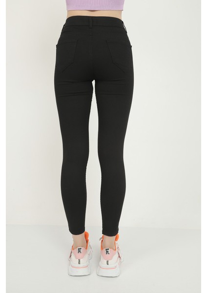 Renk Vermez Solmaz Kumaşlı Skinny Jeans Likralı Kot Pantolon (Simsiyah)