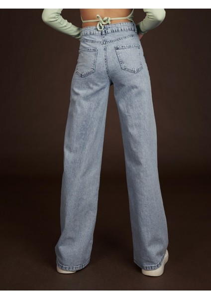 Riya Mavi Kar Yıkama Likralı Bol Paça Jean - Salaş Kot Pantolon fiyatları